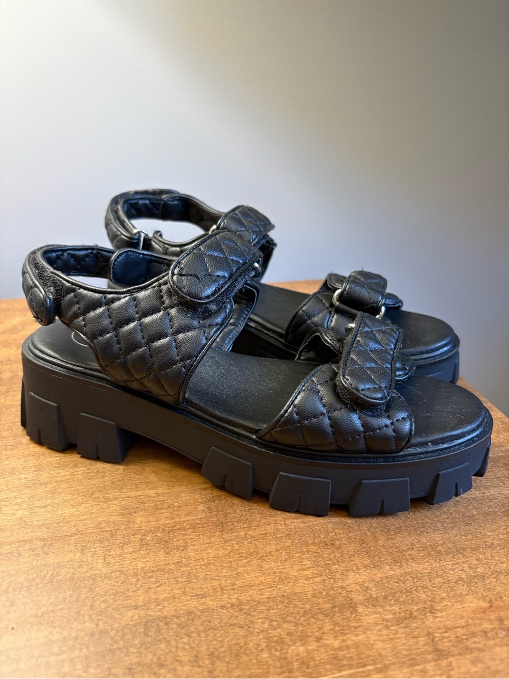 Missguided Quilted Platform Sport Sandals - Black (never worn)